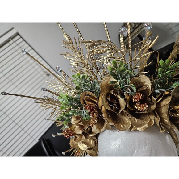 Golden Flowers Halo Crown, Floral Headpiece, Handmade, NEW - Picture 9 of 13